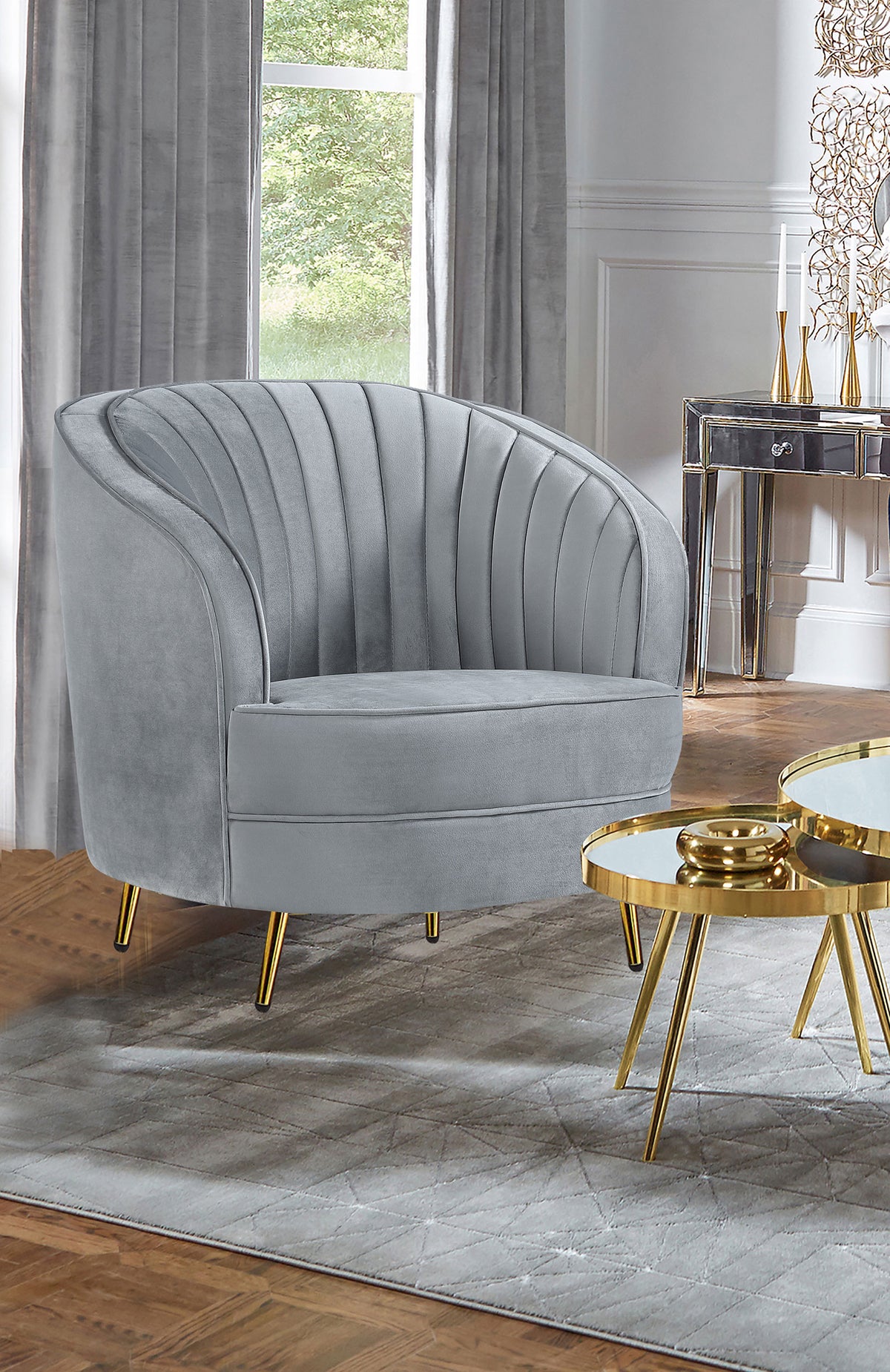 Sophia Upholstered Channel Tufted Barrel Accent Chair Grey