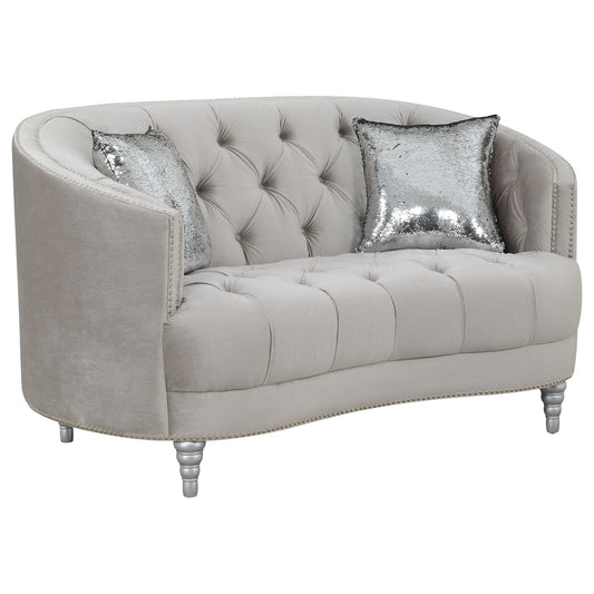 Avonlea Upholstered Sloped Arm Loveseat Grey Fabric