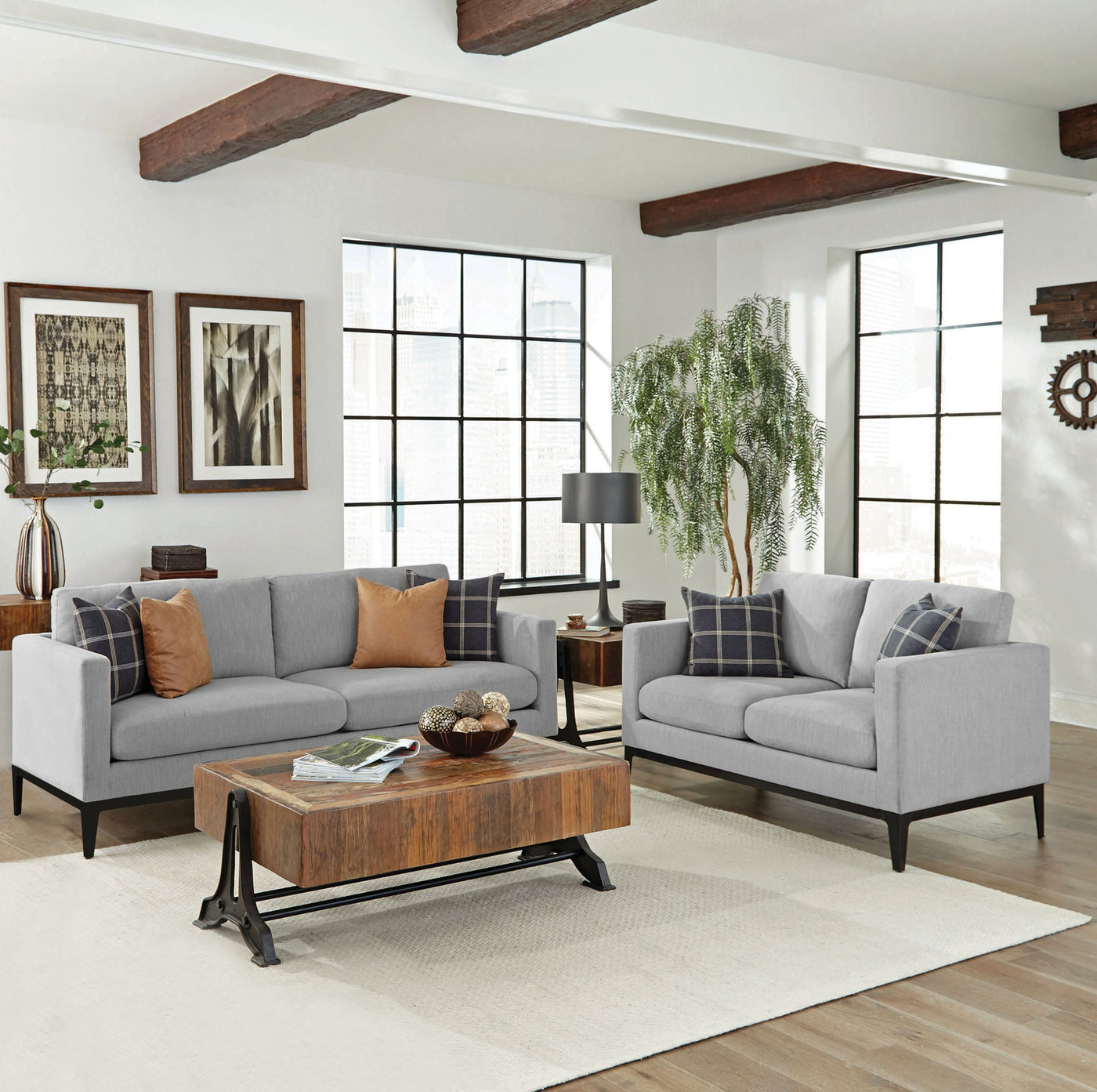 Apperson Upholstered Track Arm Sofa Set Light Grey