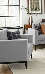 Sillón tapizado con brazos articulados Apperson, color gris claro
