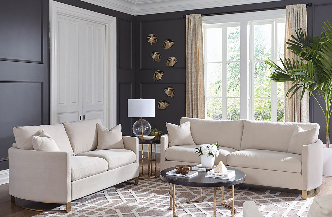 Conjunto de sofá Corliss con brazos arqueados tapizados en beige