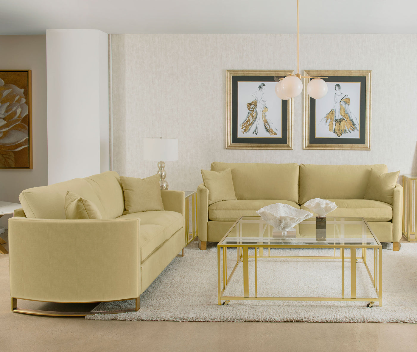 Corliss Velvet Upholstered Sofa Set Camel