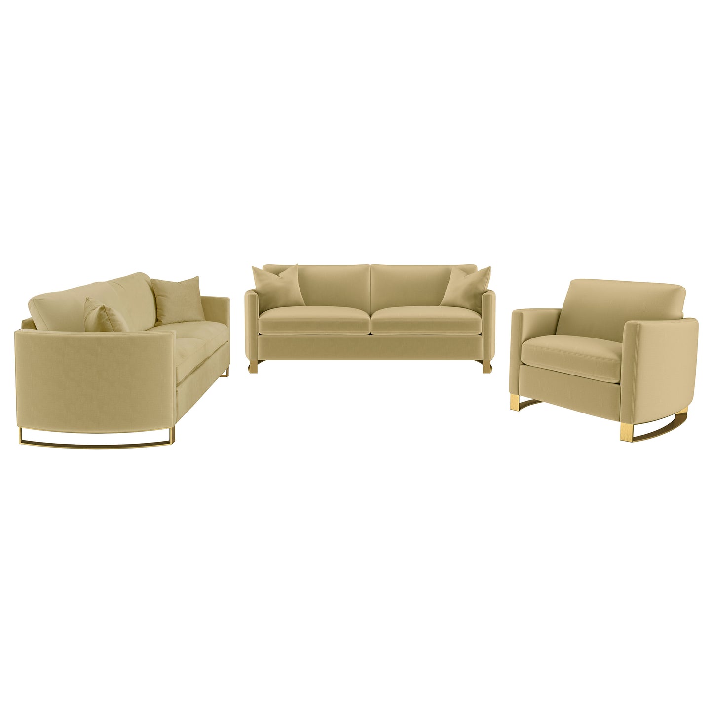 Corliss Velvet Upholstered Sofa Set Camel
