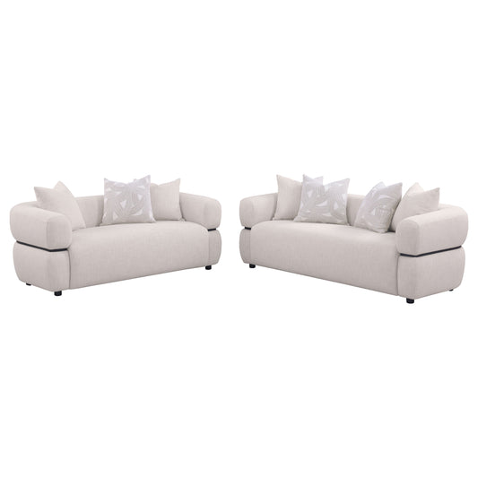 Jeanette Fabric Upholstered Round Arm Sofa Set Beige