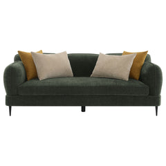 Sofá moderno con brazos de riel tapizado en chenilla Jade, color verde