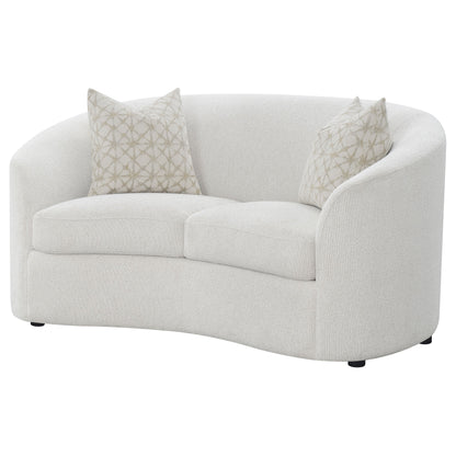 Loveseat Rainn Boucle tapizado con brazos inclinados color Latte