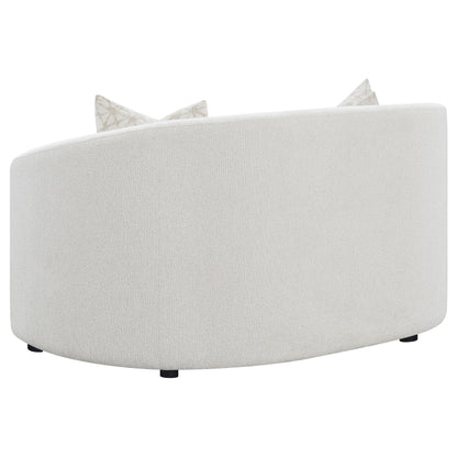 Loveseat Rainn Boucle tapizado con brazos inclinados color Latte