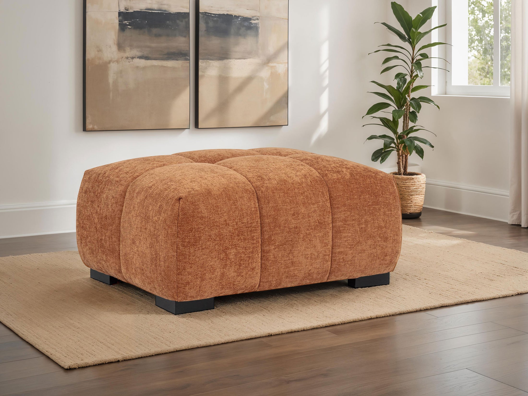 Octavia Fabric Upholstered Rectangular Ottoman Orange