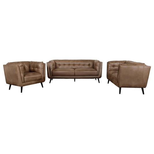 Thatcher Upholstered Tuxedo Arm Sofa Set Brown