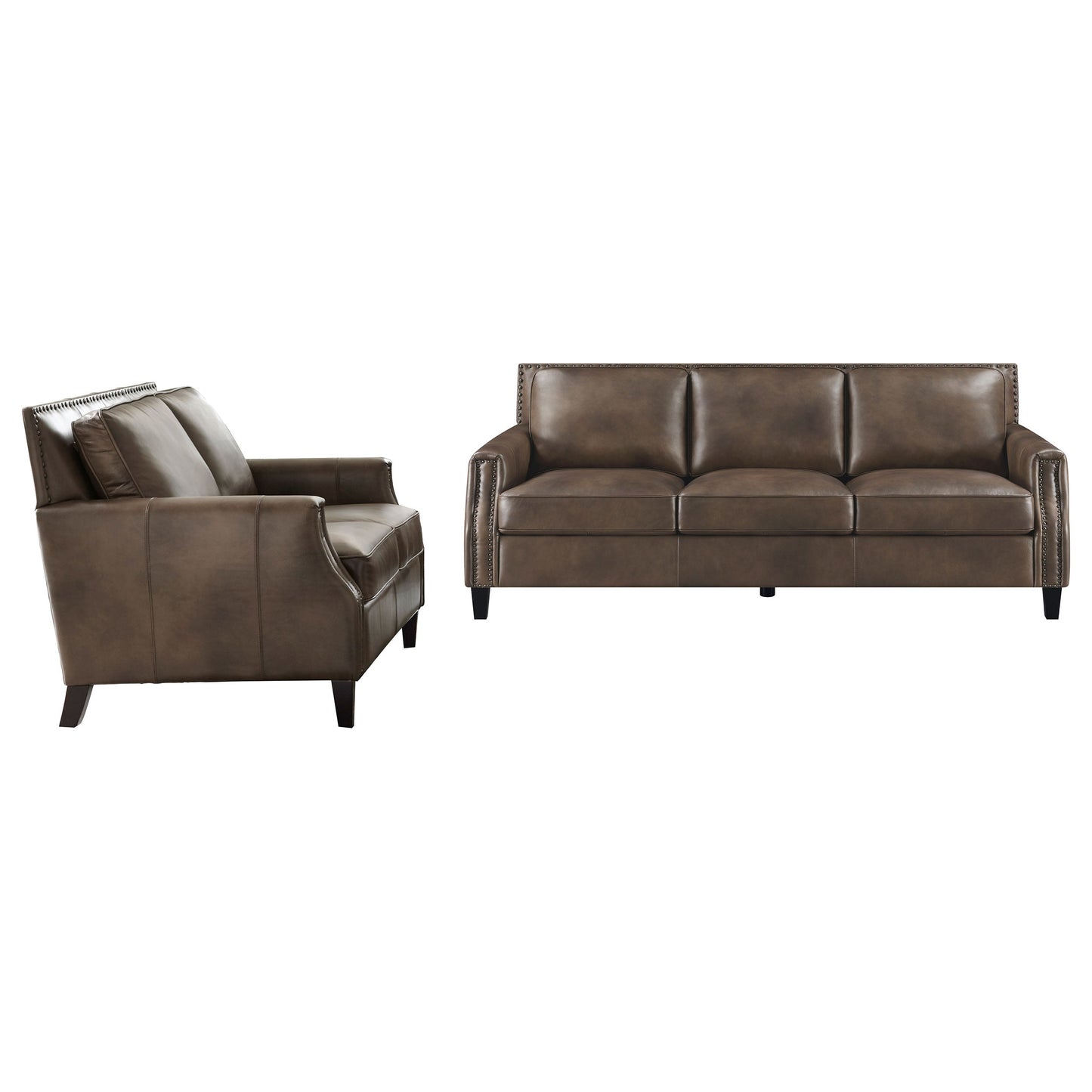 Leaton Upholstered Recessed Arm Sofa Set Brown Sugar