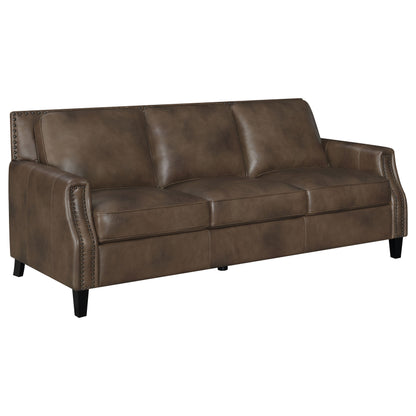 Leaton Upholstered Recessed Arm Sofa Set Brown Sugar