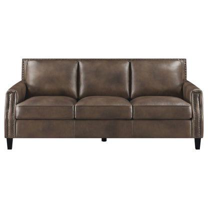 Leaton Upholstered Recessed Arm Sofa Set Brown Sugar
