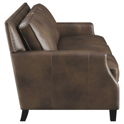 Leaton Upholstered Recessed Arm Sofa Set Brown Sugar