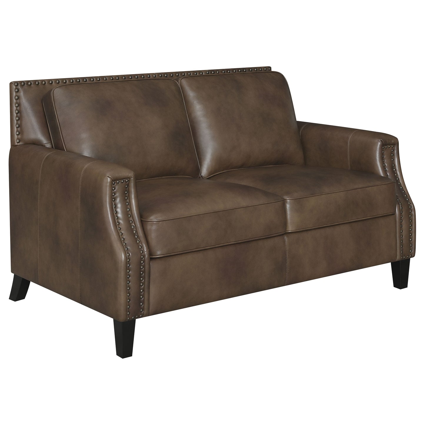 Leaton Upholstered Recessed Arm Sofa Set Brown Sugar