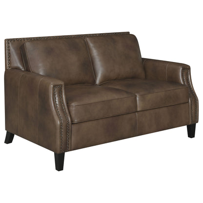 Leaton Upholstered Recessed Arm Sofa Set Brown Sugar