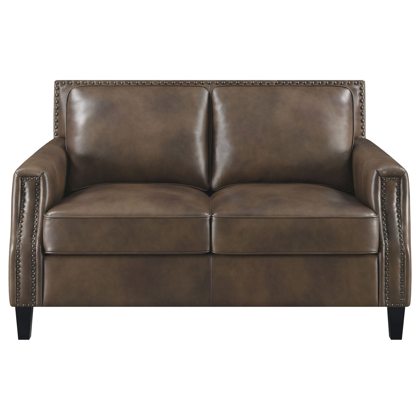 Leaton Upholstered Recessed Arm Sofa Set Brown Sugar
