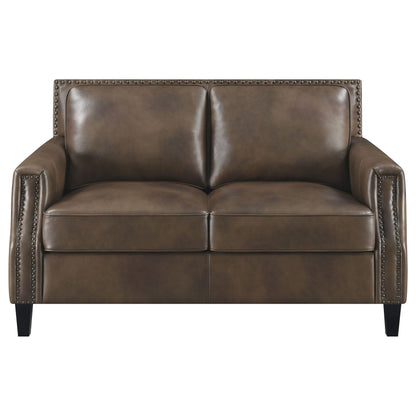 Leaton Upholstered Recessed Arm Sofa Set Brown Sugar