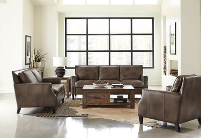 Leaton Upholstered Recessed Arm Sofa Set Brown Sugar