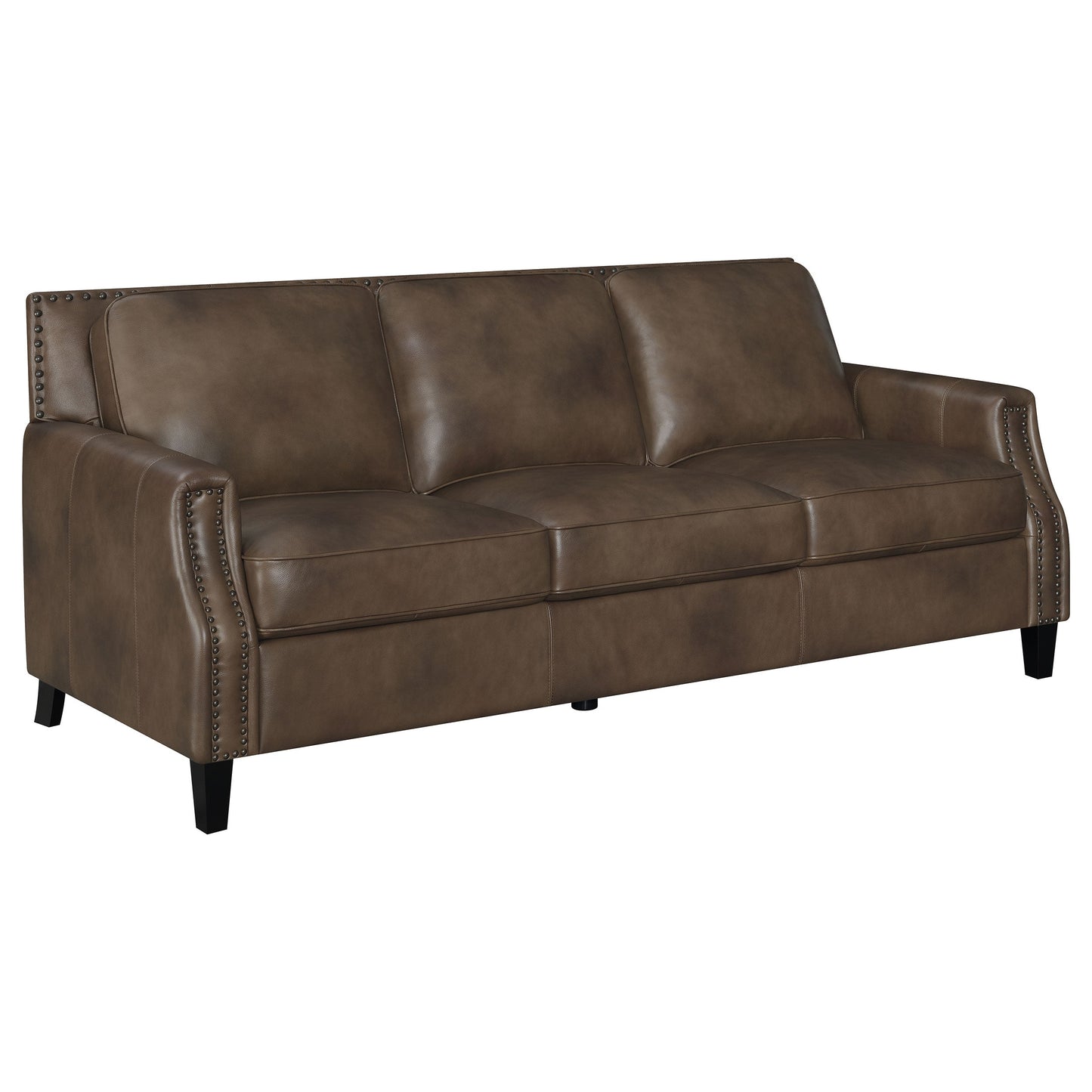 Leaton Upholstered Recessed Arm Sofa Set Brown Sugar