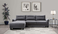 Sofá seccional Caspian con chaise longue y brazos curvos, tapizado en gris