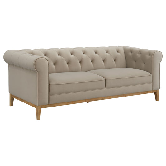 Sandrine Button-Tufted Tuxedo Arm Sofa Camel