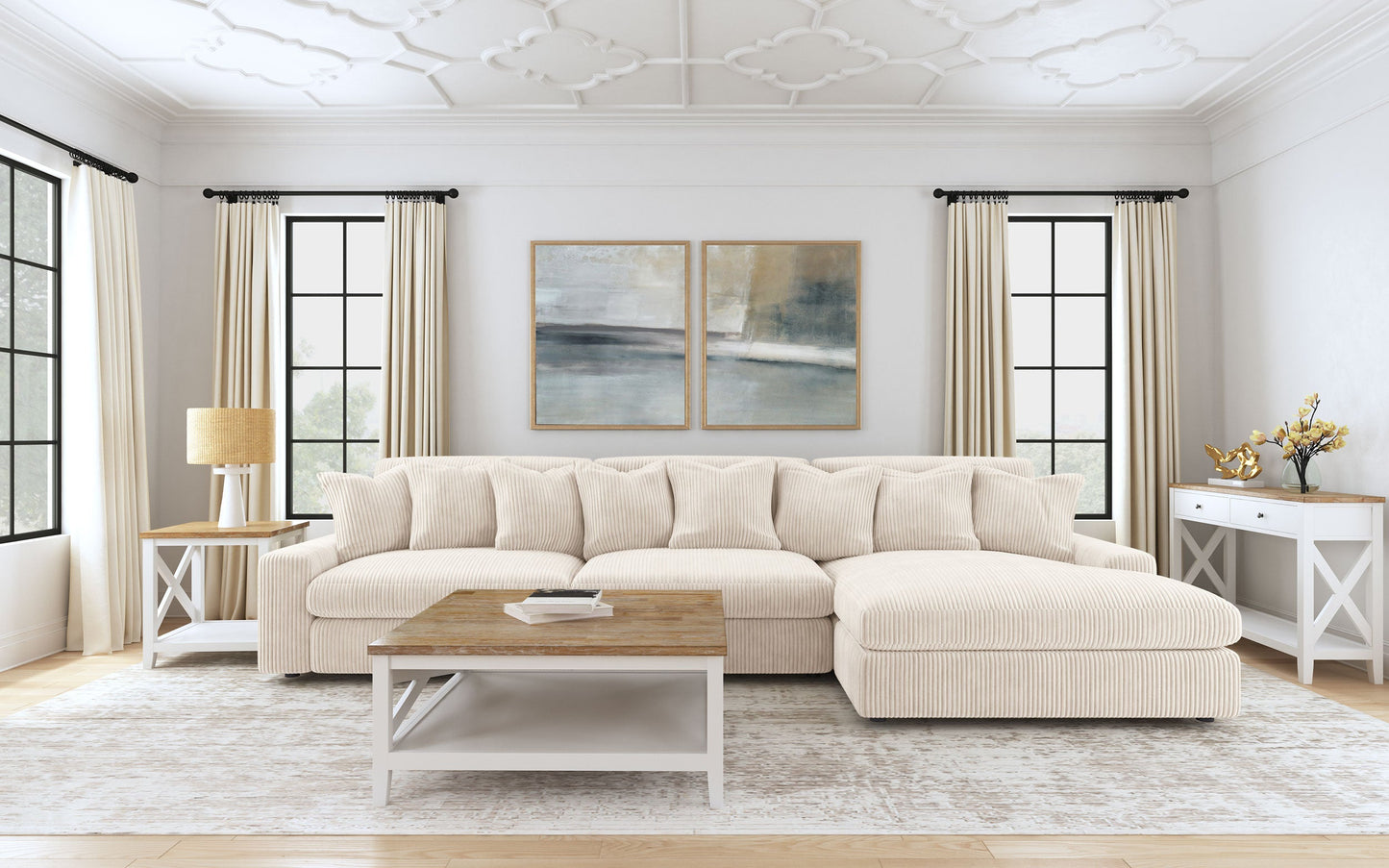 Sofá chaise longue reversible tapizado Blaine color niebla