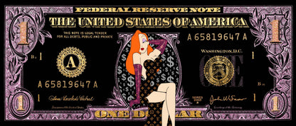 ''Jessica Rabbit Money'' Hand-painted Gloss Canvas