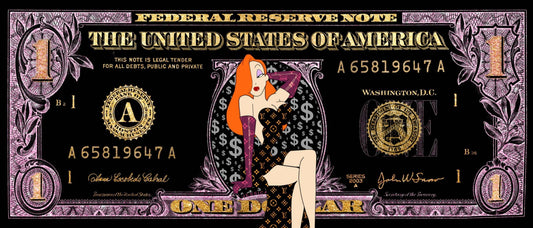 ''Jessica Rabbit Money'' Hand-painted Gloss Canvas
