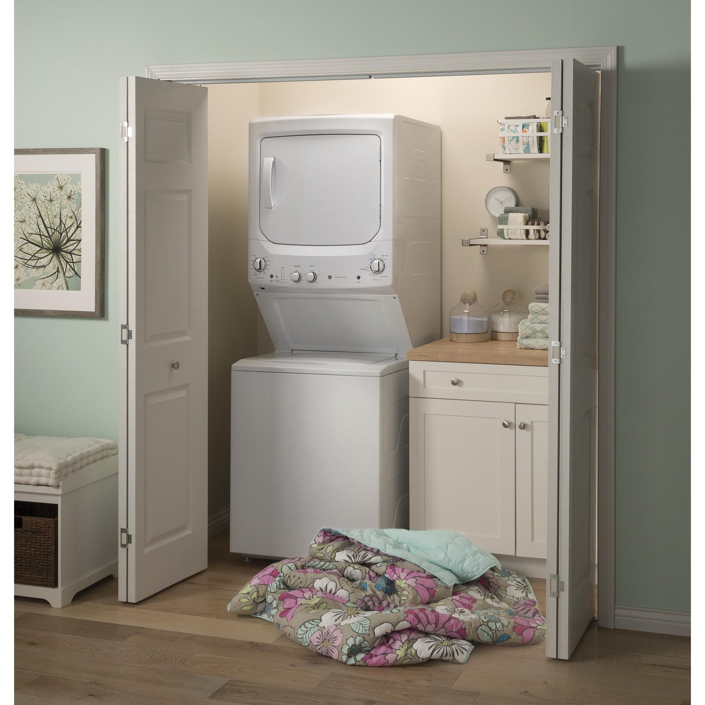  GE Stacked Washer/Dryer Electric Laundry Center GUV27ESSMWW IMAGE 11