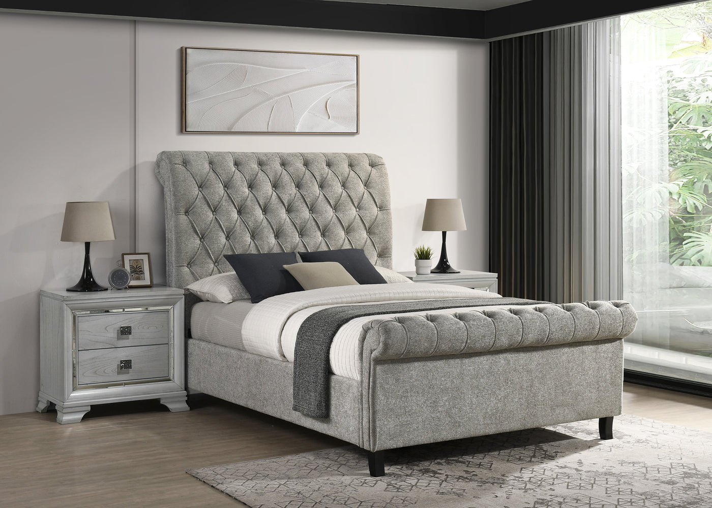 Kate King Platform Bed-L.Grey Tweed