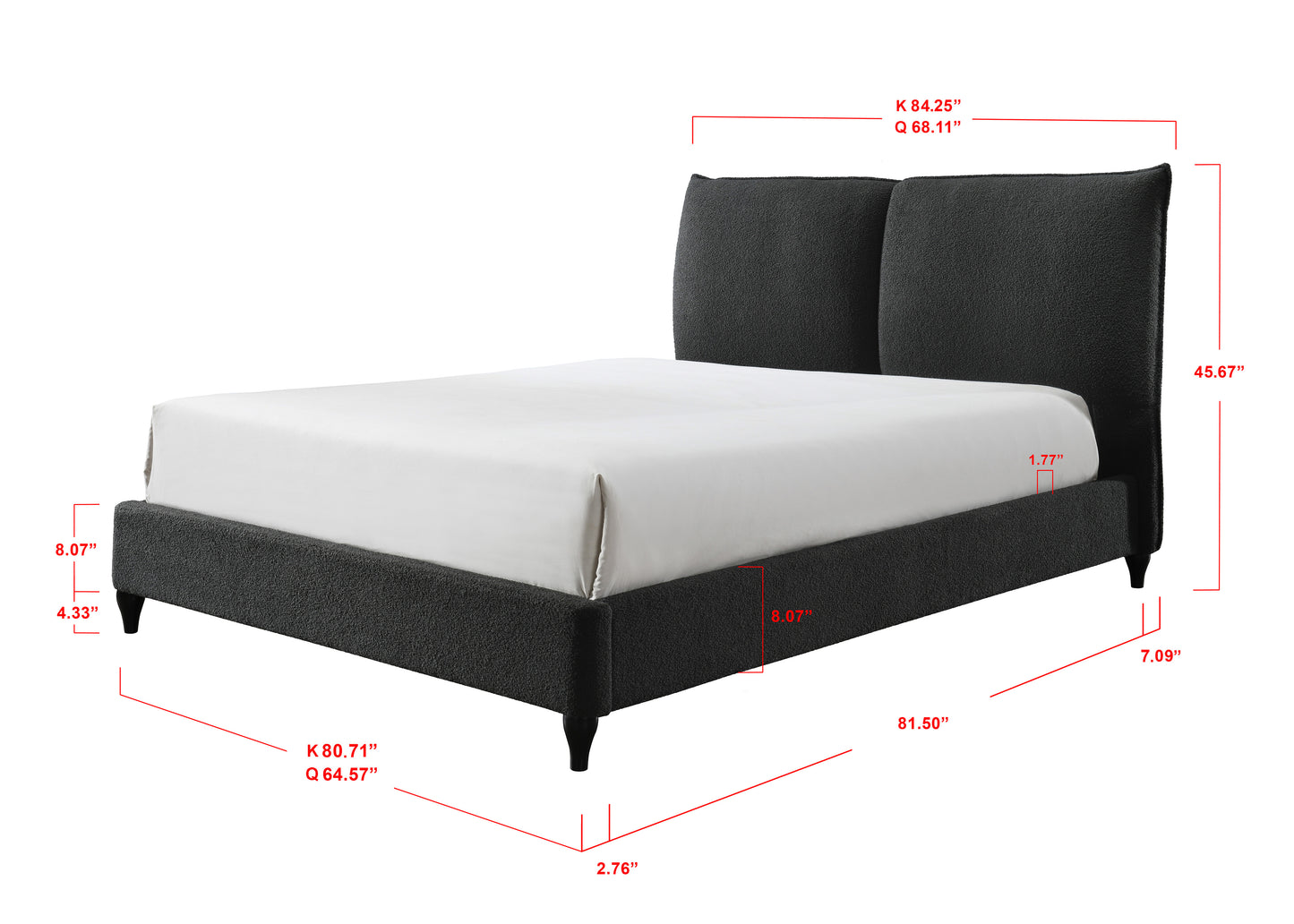 Jenn King Boucle Bed - Charcoal