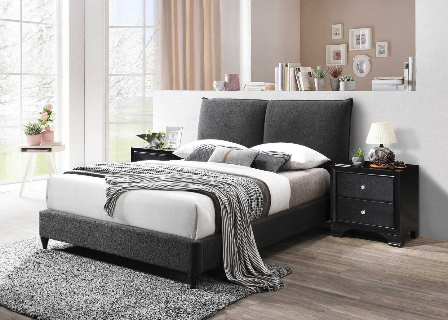 Jenn King Boucle Bed - Charcoal