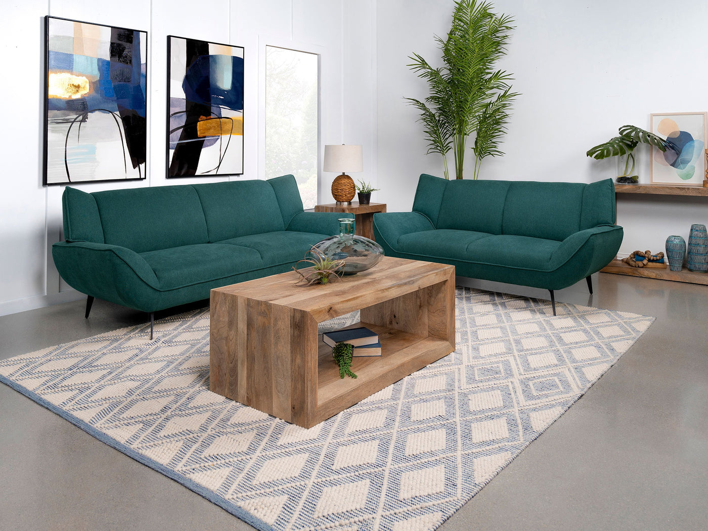 Conjunto de sofá con brazos acampanados tapizado Acton en azul verdoso