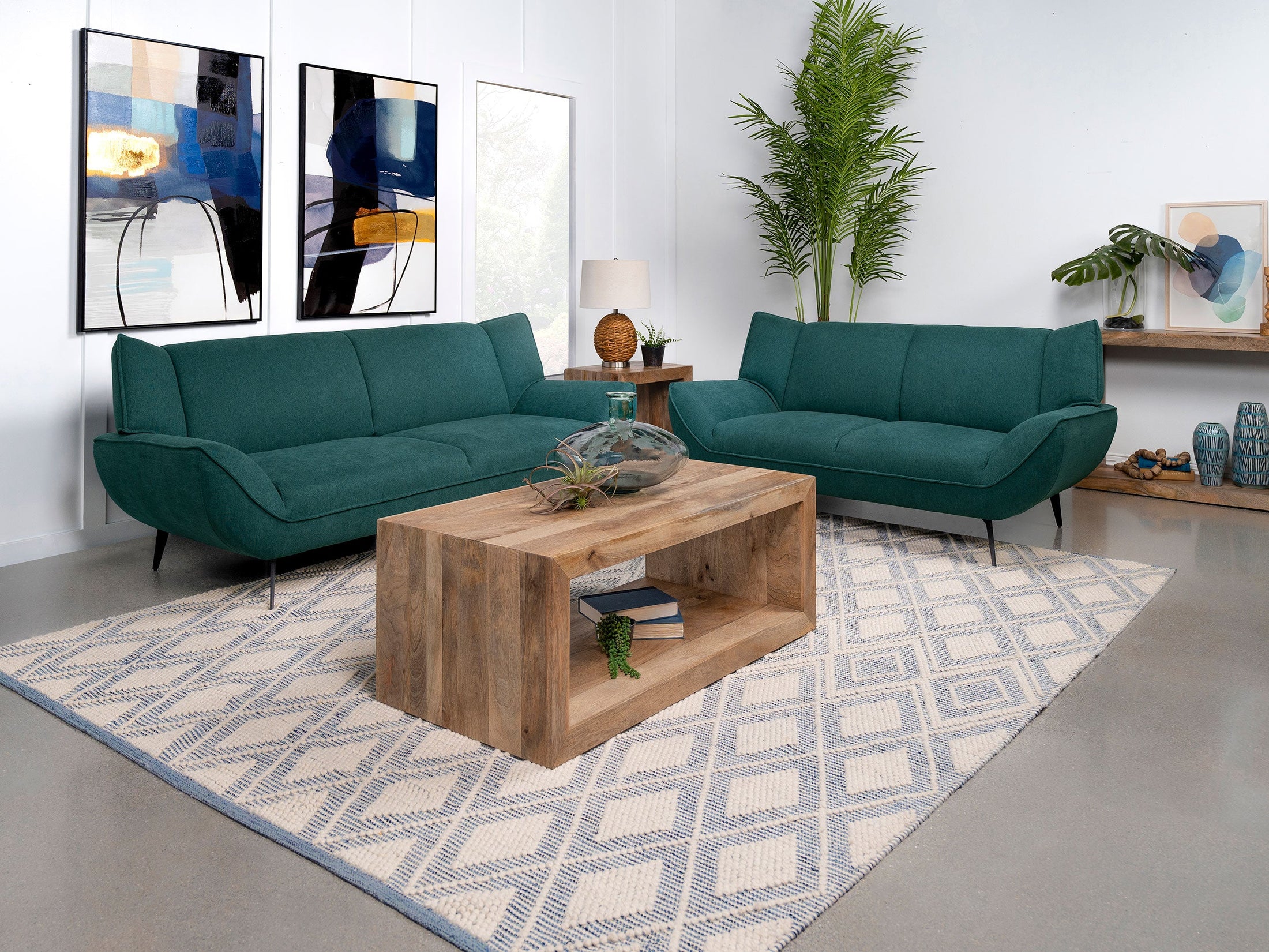 Conjunto de sofá con brazos acampanados tapizado Acton en azul verdoso