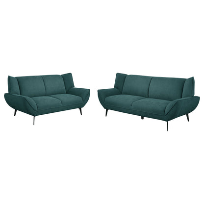 Acton Upholstered Flared Arm Sofa Set Teal Blue