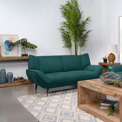 Loveseat con brazos acampanados tapizado Acton en azul verdoso
