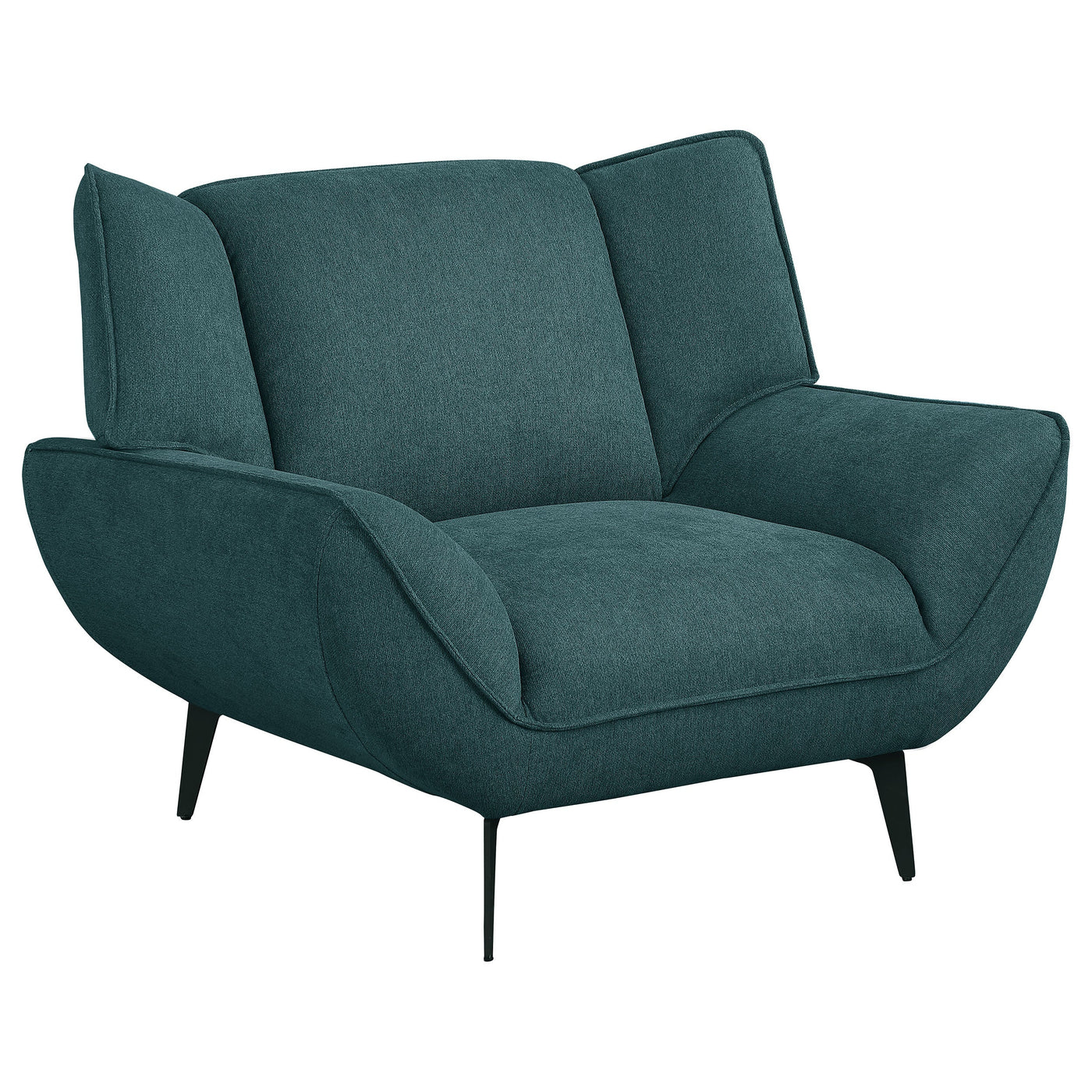 Sillón Acton tapizado con brazos acampanados, color azul verdoso