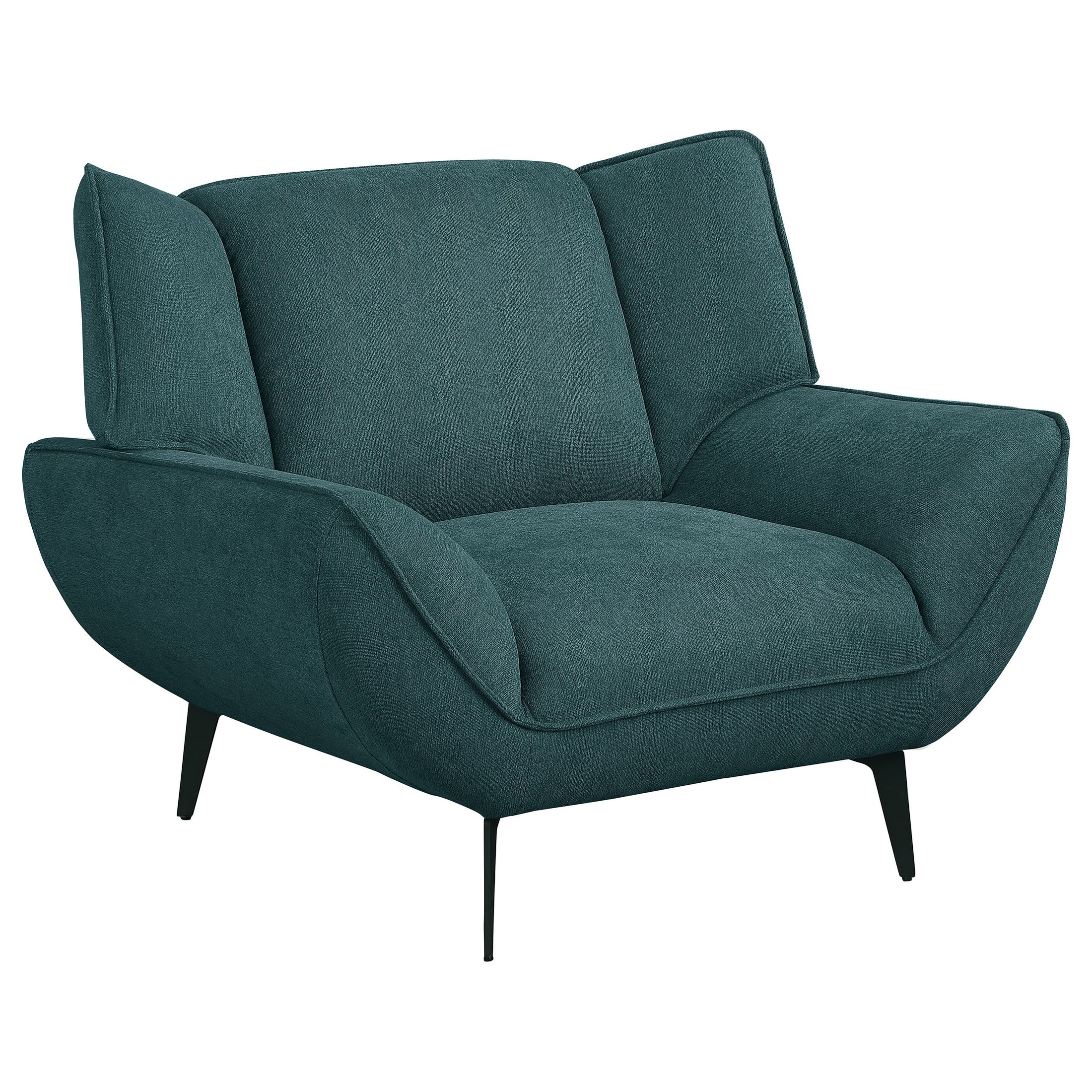 Sillón Acton tapizado con brazos acampanados, color azul verdoso