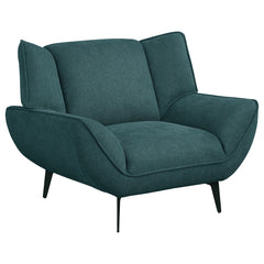 Sillón Acton tapizado con brazos acampanados, color azul verdoso