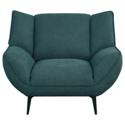 Sillón Acton tapizado con brazos acampanados, color azul verdoso