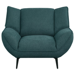 Sillón Acton tapizado con brazos acampanados, color azul verdoso