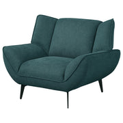 Sillón Acton tapizado con brazos acampanados, color azul verdoso
