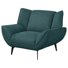Sillón Acton tapizado con brazos acampanados, color azul verdoso