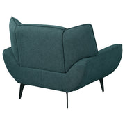 Sillón Acton tapizado con brazos acampanados, color azul verdoso