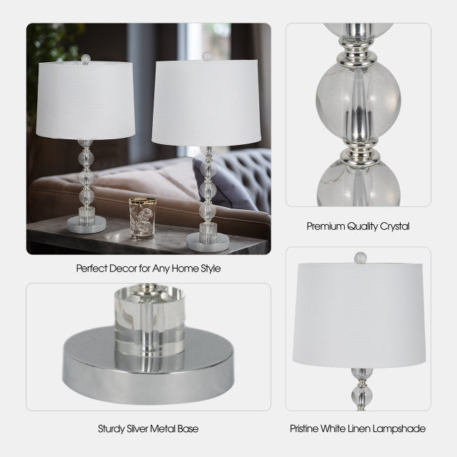 S/2 22" Crystal Table Lamp, Silver