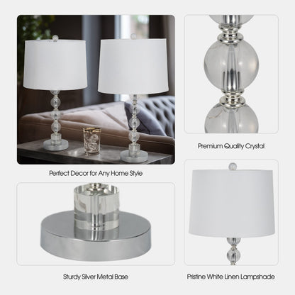 S/2 22" Crystal Table Lamp, Silver
