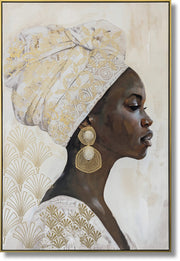 ''Golden Regal Profile Portrait'' Hand-painted Canvas in Frame