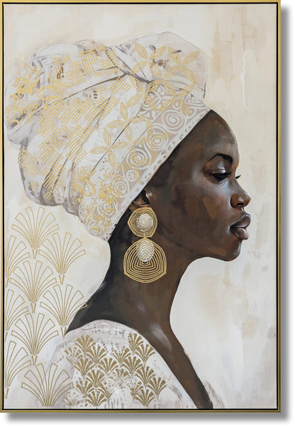 ''Golden Regal Profile Portrait'' Hand-painted Canvas in Frame