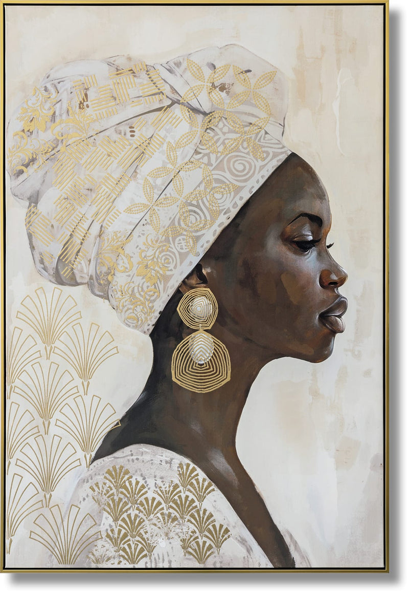 ''Golden Regal Profile Portrait'' Hand-painted Canvas in Frame