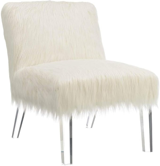 Faux Sheepskin Accent Chair White & Clear